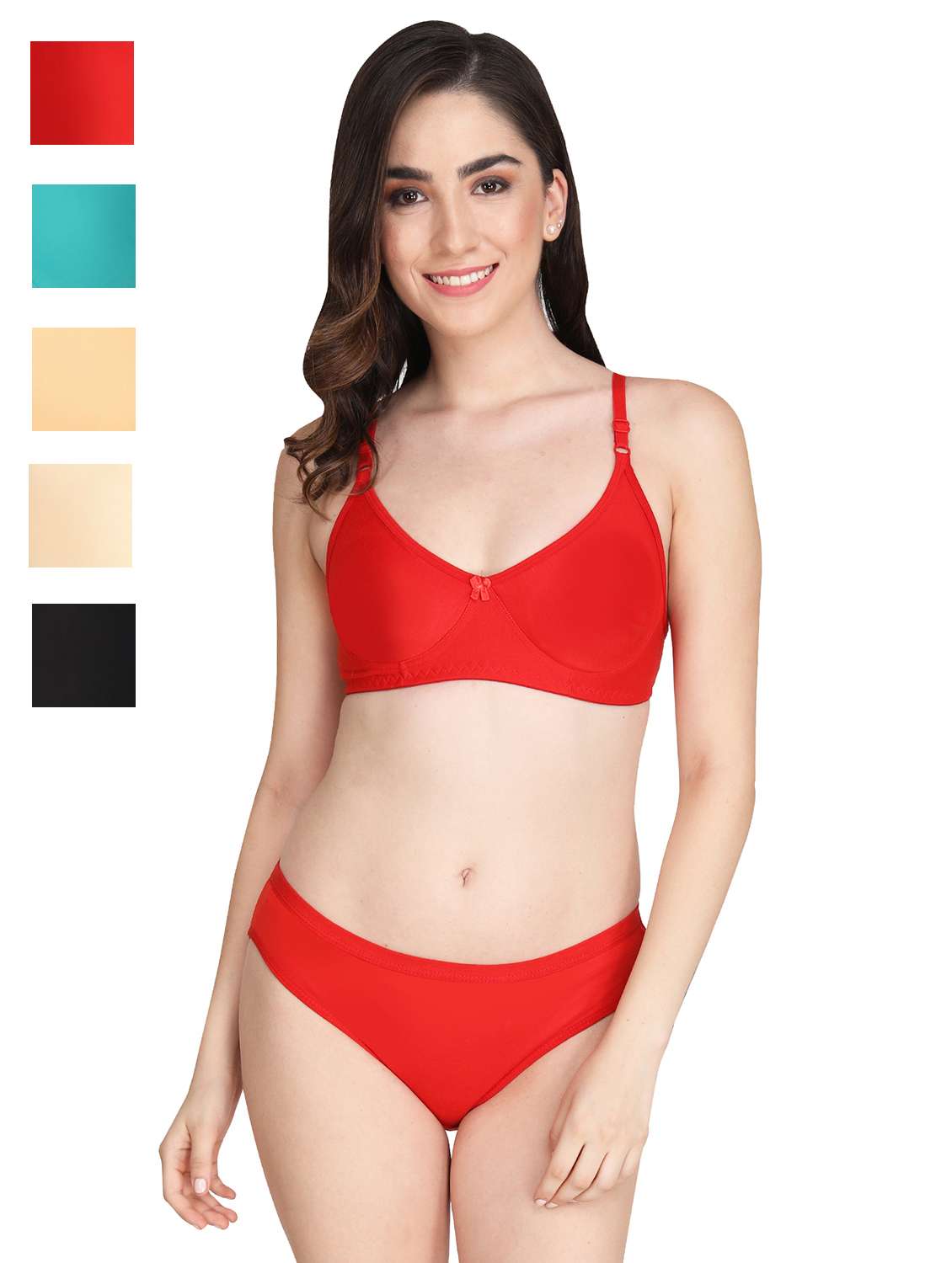 red cotton blend bras and panty set