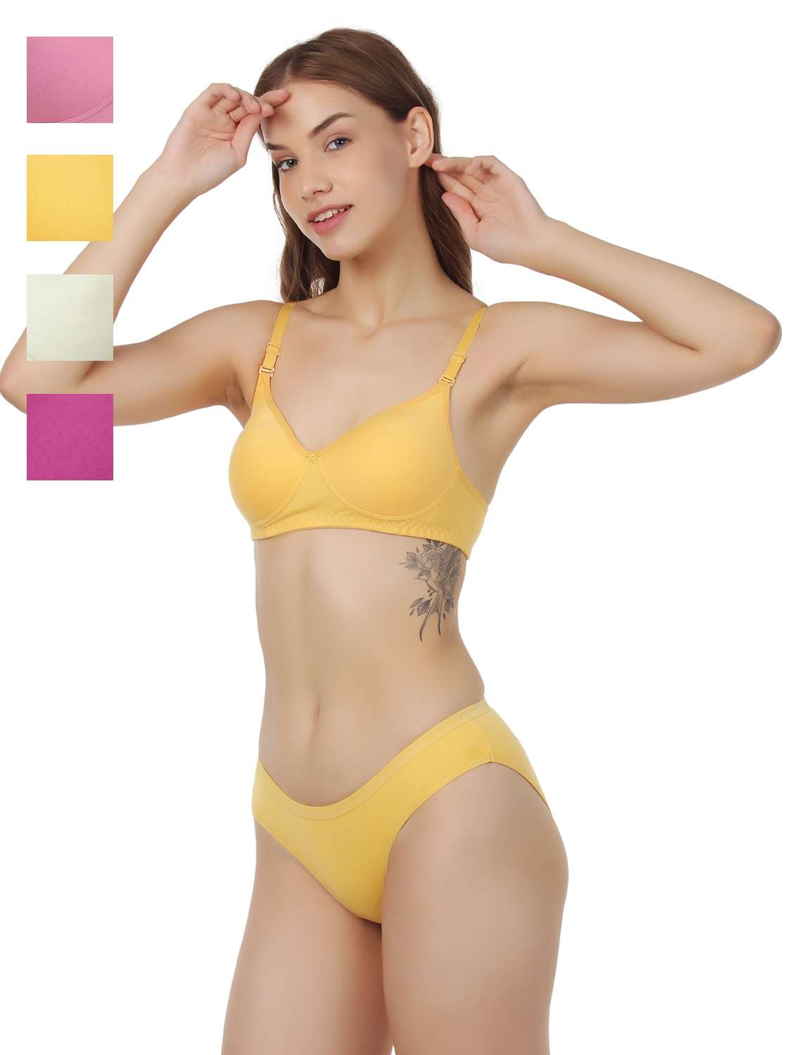 cotton blend regular bra and panty set-yellow