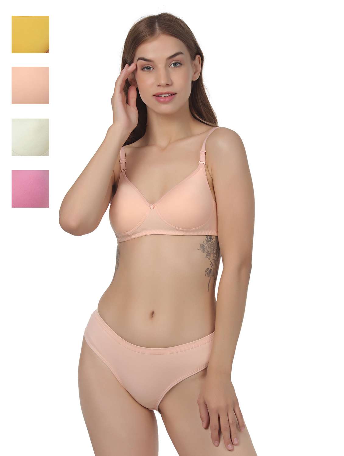 beige cotton blend bras and panty set