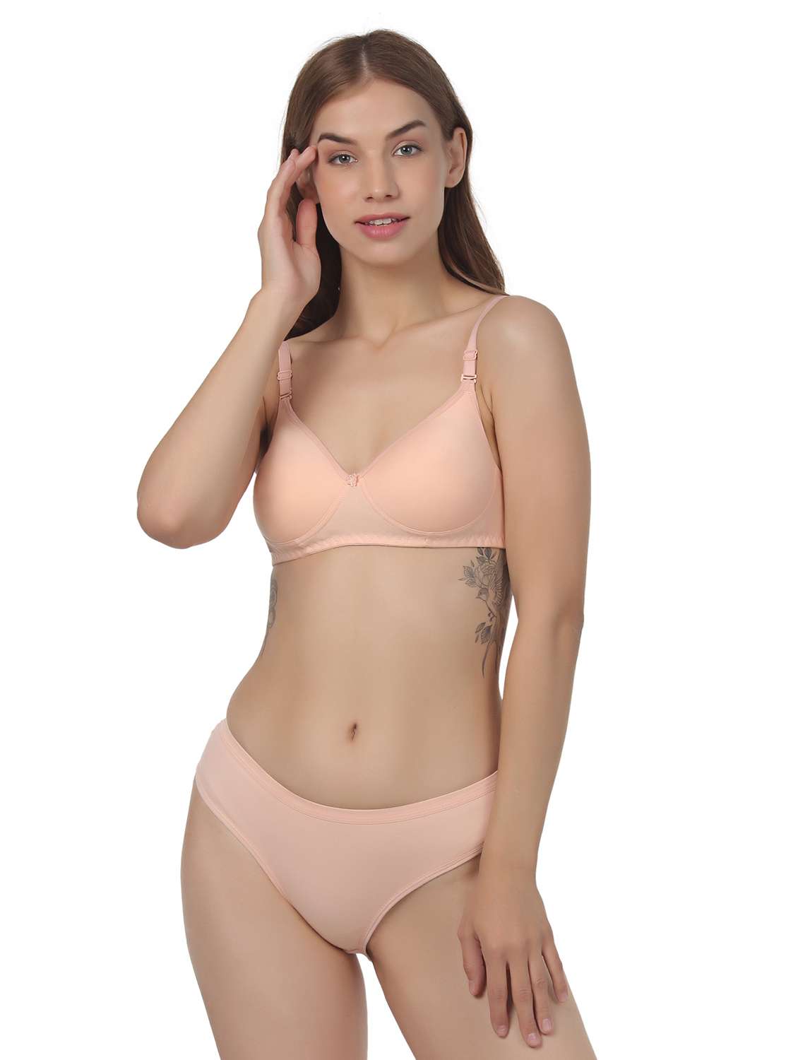 beige cotton blend bras and panty set - 22064364 -  Standard Image - 3