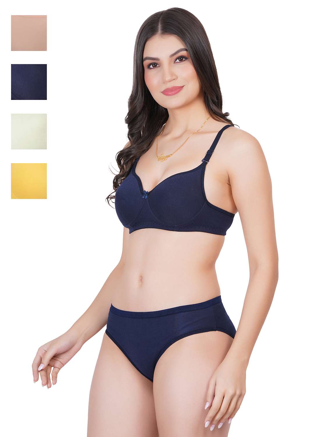 navy blue cotton blend bras and panty set
