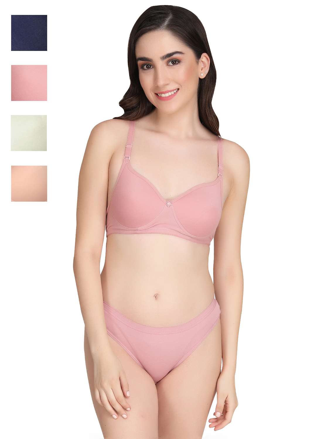 pink cotton blend bras and panty set