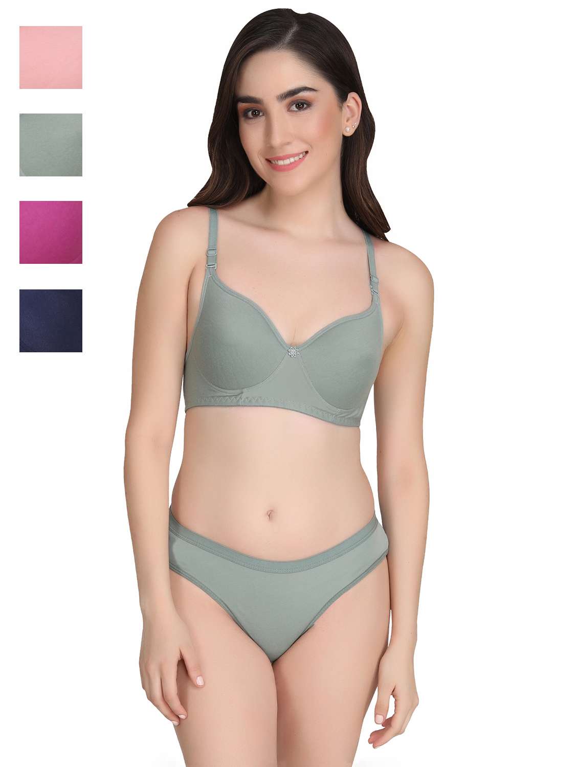 green cotton blend bras and panty set