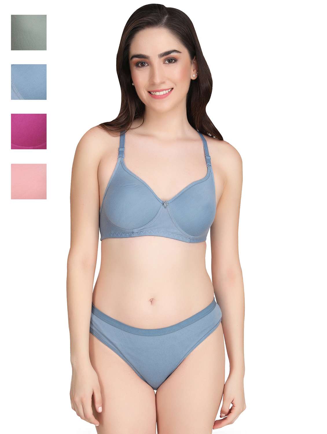 women pack of 4 solid bra and panty set