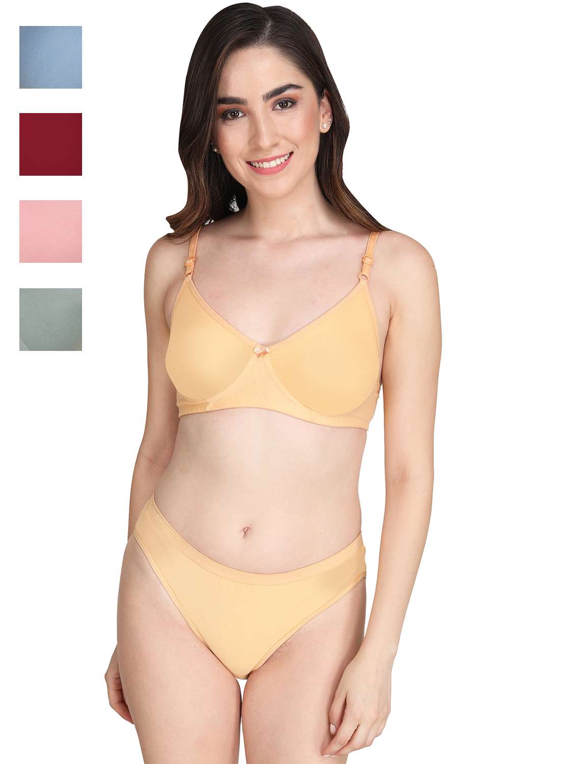 maroon cotton blend bras and panty set