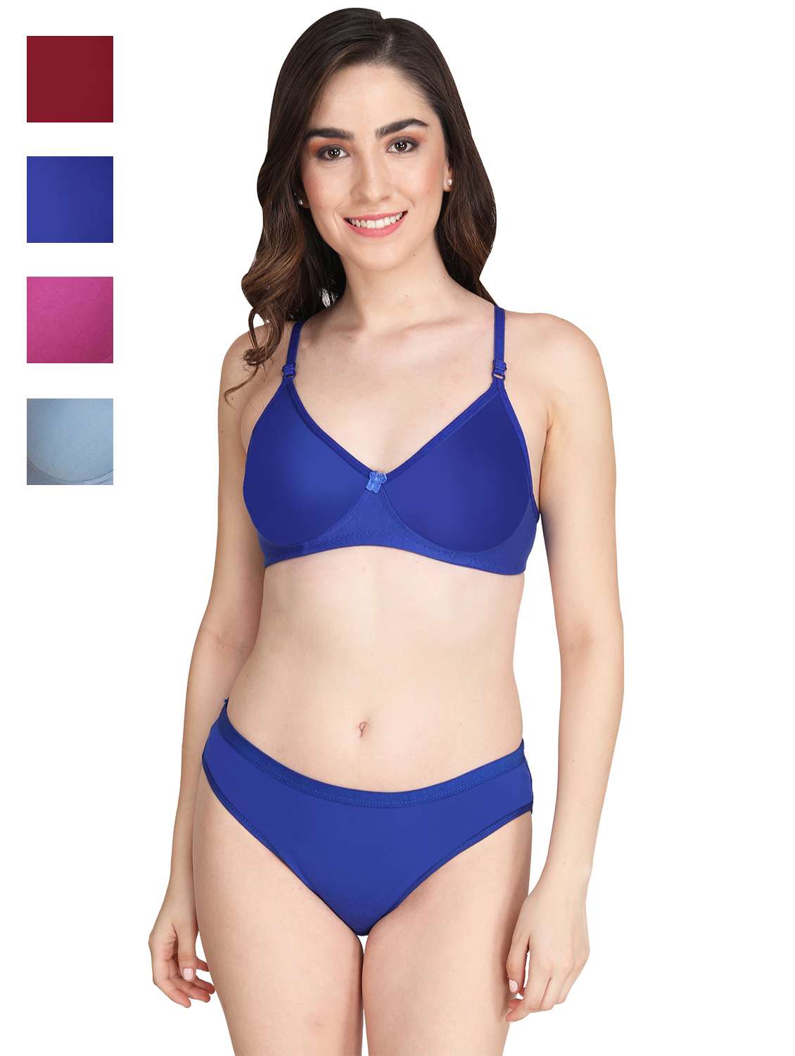 blue cotton blend bras and panty set