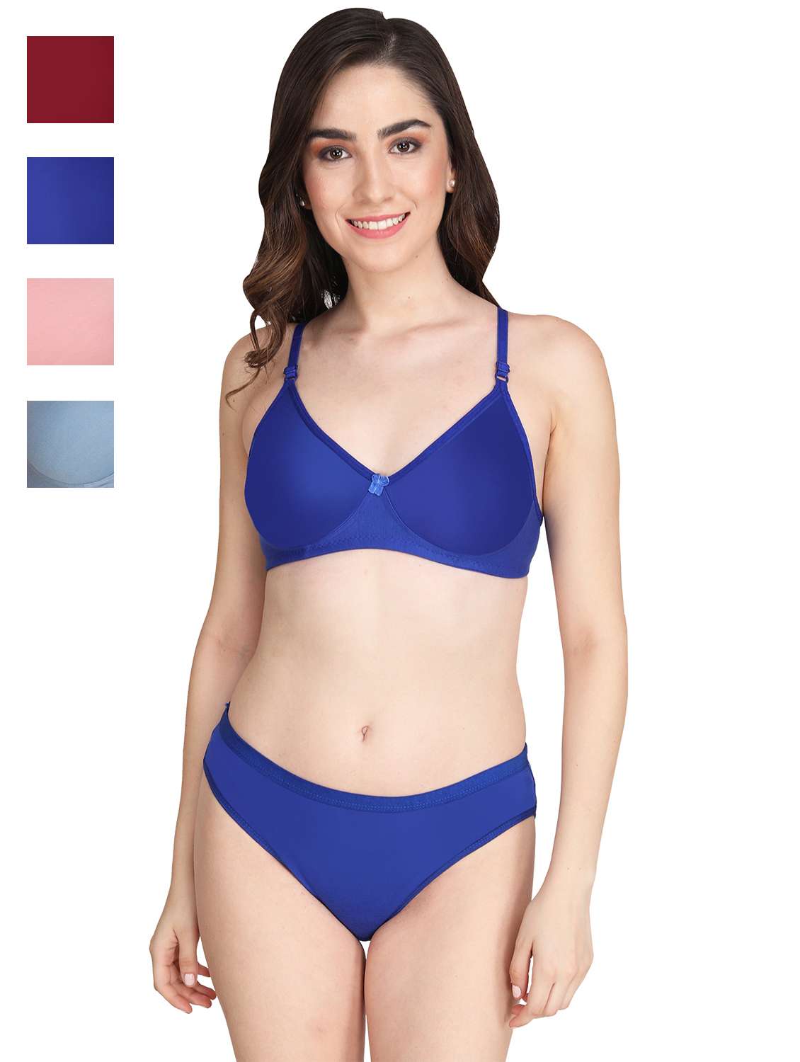 blue cotton blend bras and panty set