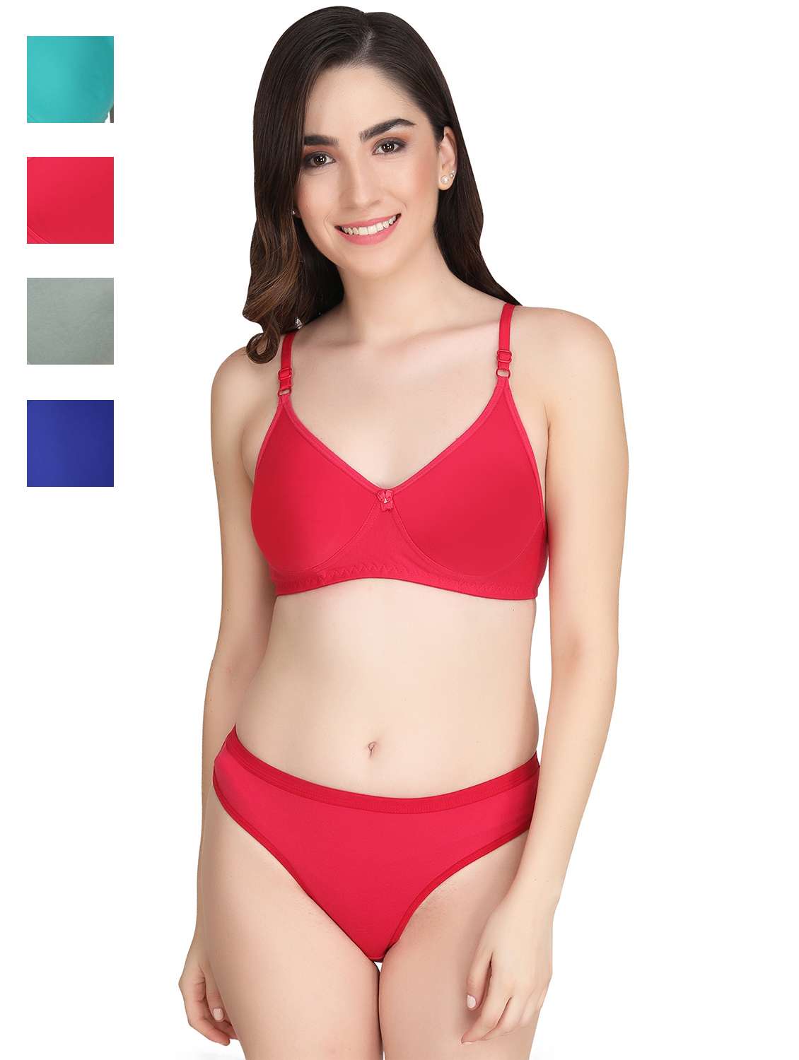 women pack of 4 solid bra and panty set