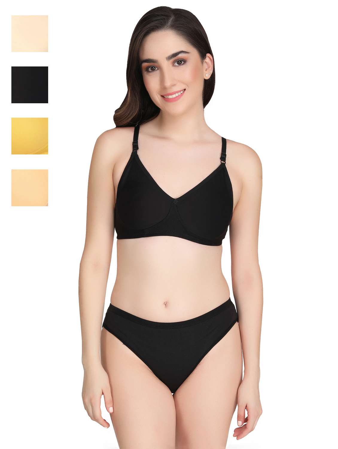 black cotton blend bras and panty set