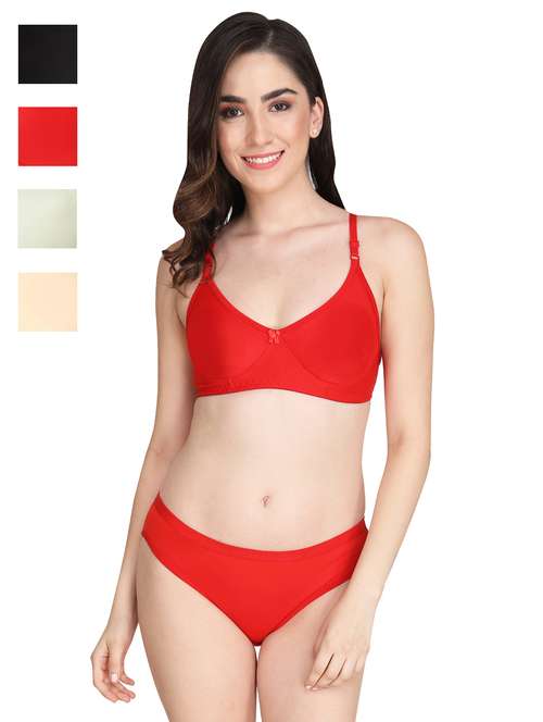 red cotton blend bras and panty set - 22064454 -  Standard Image - 0