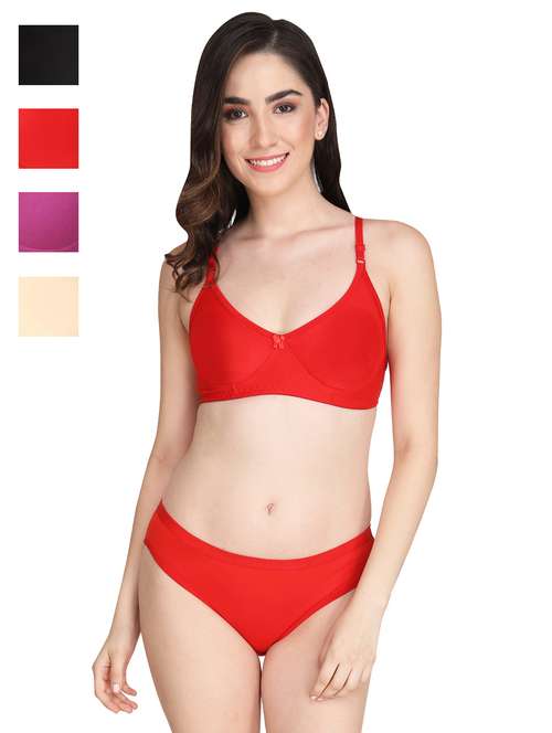women pack of 4 solid bra and panty set - 22064455 -  Standard Image - 0