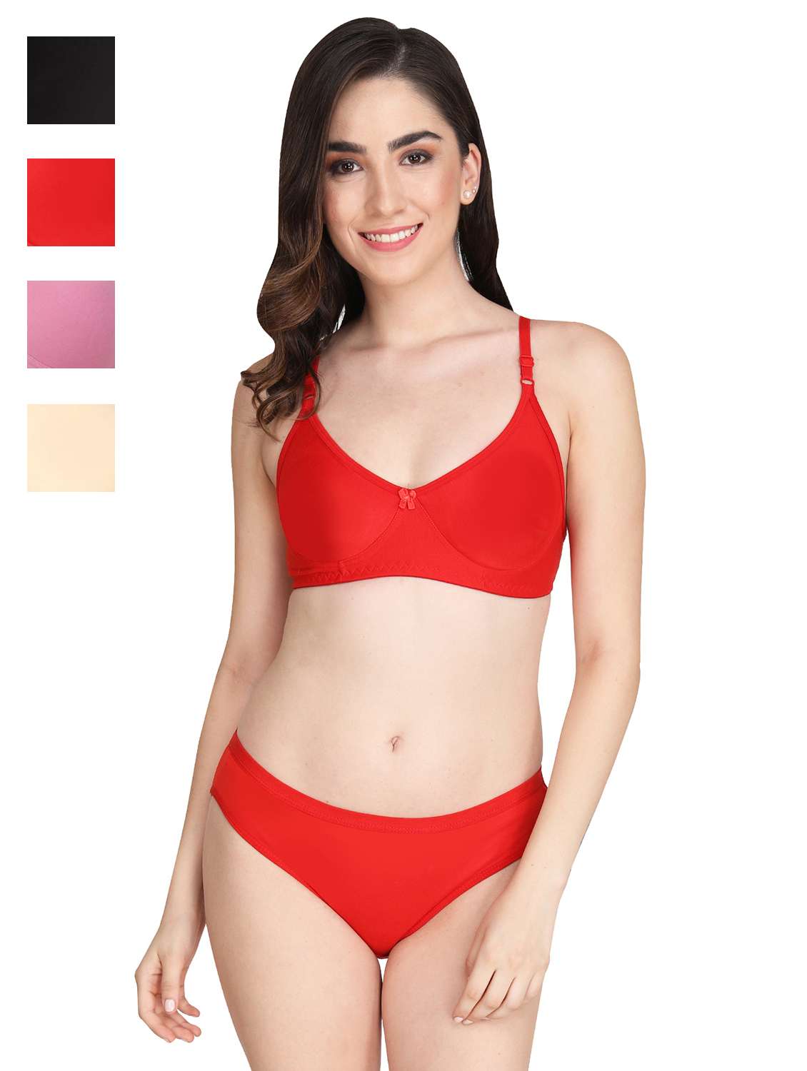 women pack of 4 solid bra and panty set