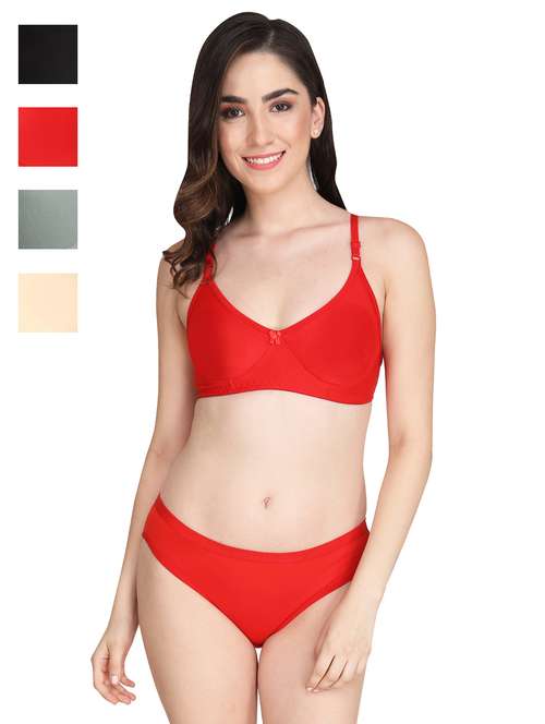 women pack of 4 solid bra and panty set - 22064461 -  Standard Image - 0