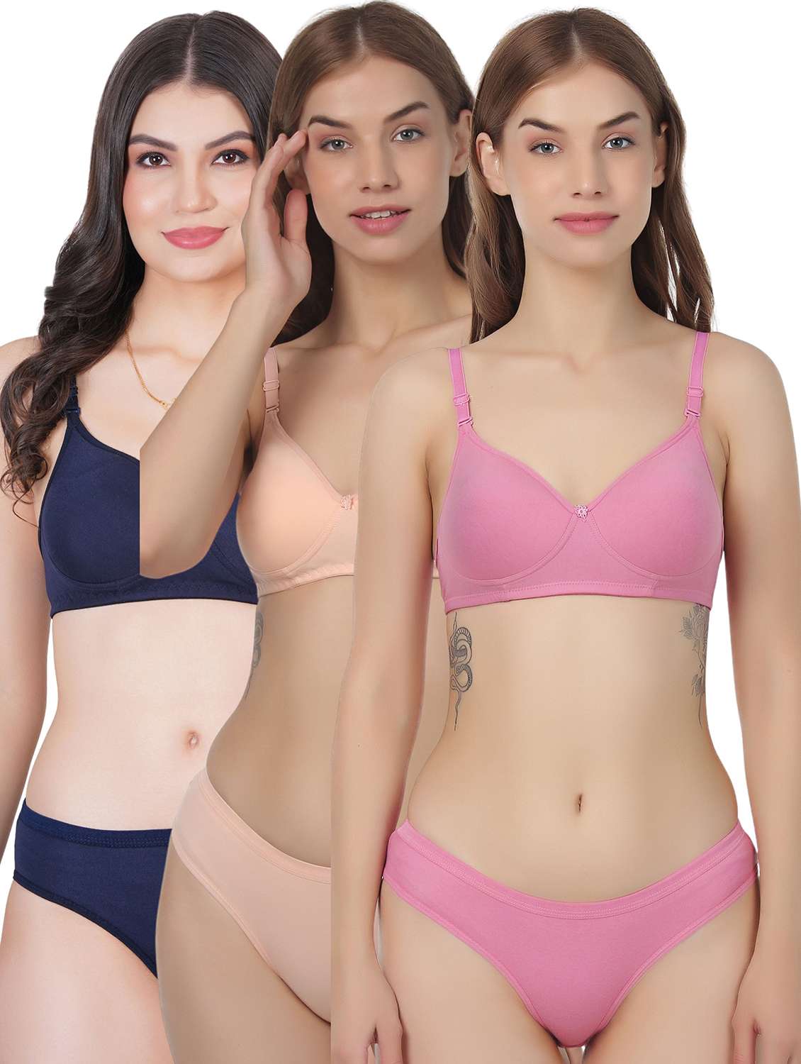 women pack of 3 solid bra and panty set