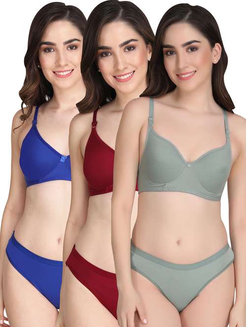 women pack of 3 solid bra and panty set - 22064511 -  Standard Image - 0