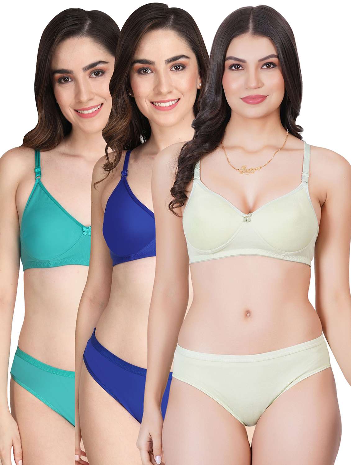 women pack of 3 solid bra and panty set
