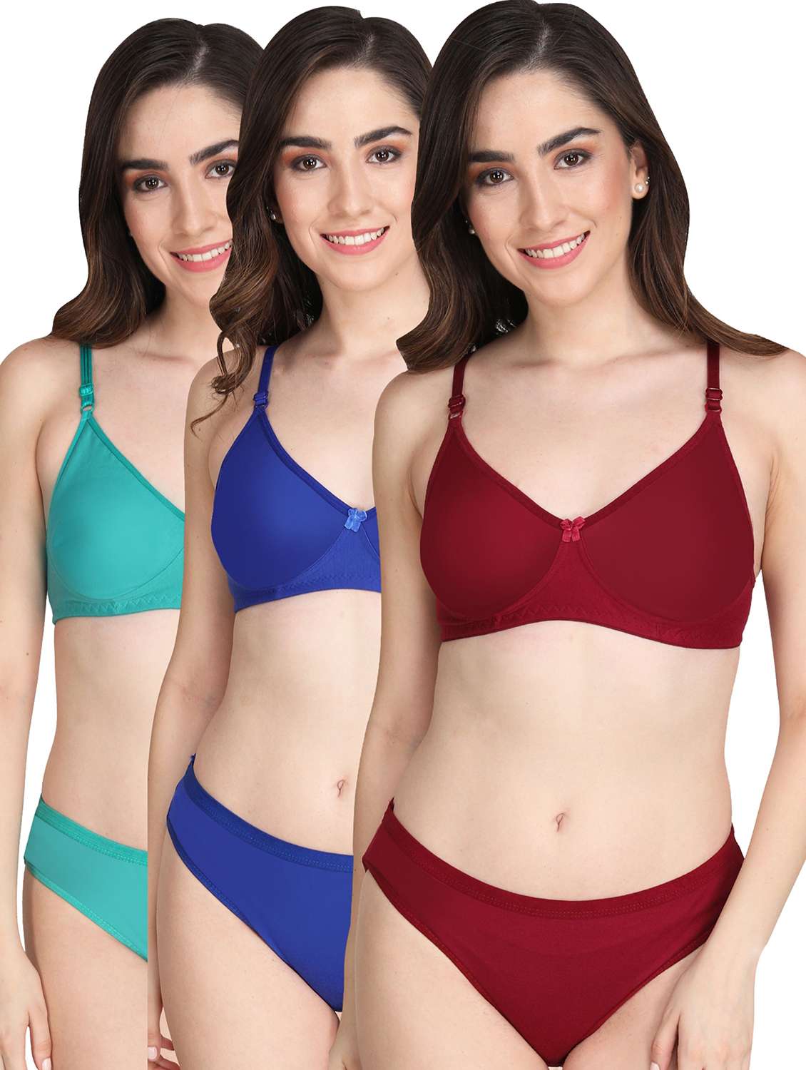 women pack of 3 solid bra and panty set
