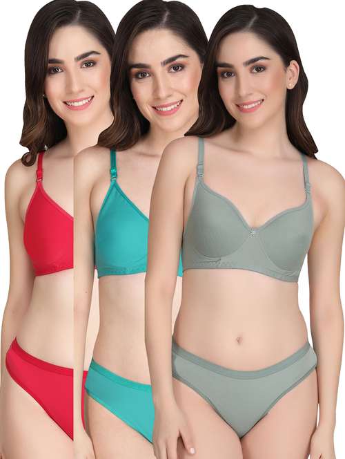 women pack of 3 solid bra and panty set - 22064530 -  Standard Image - 0