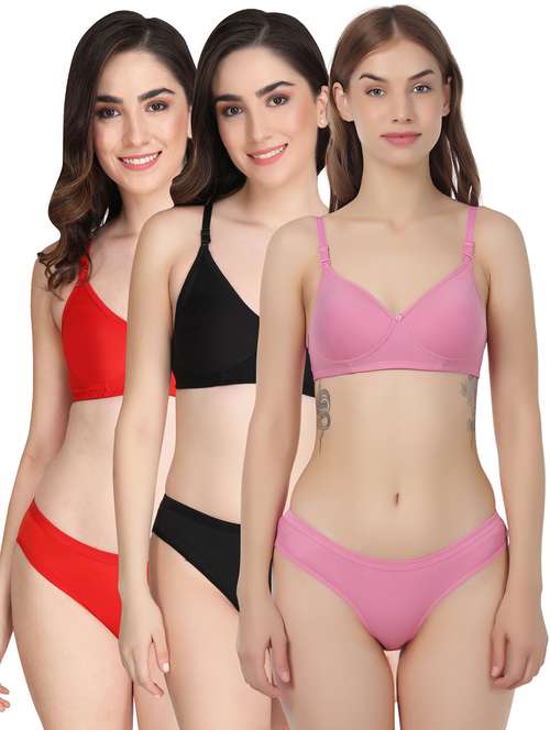 women pack of 3 solid bra and panty set - 22064575 -  Standard Image - 0