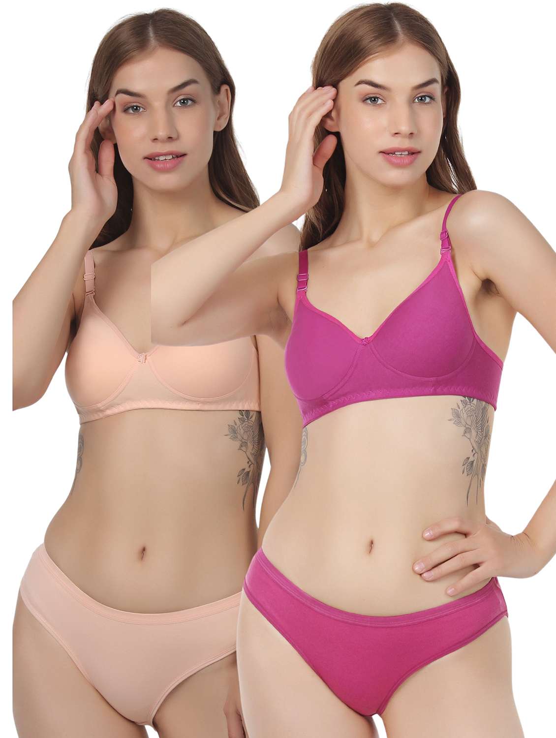 women pack of 2 solid bra and panty set
