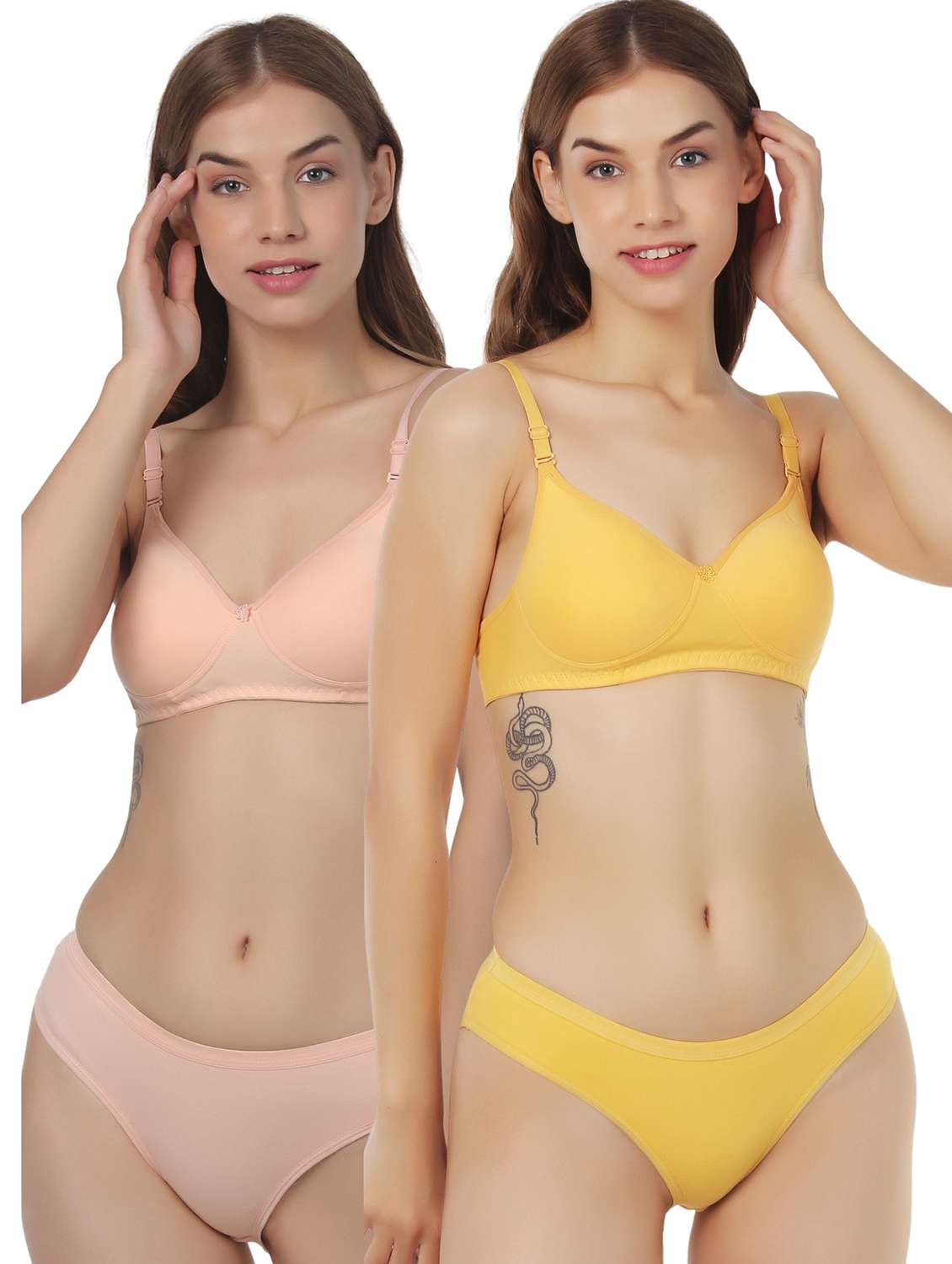 women pack of 2 solid bra and panty set