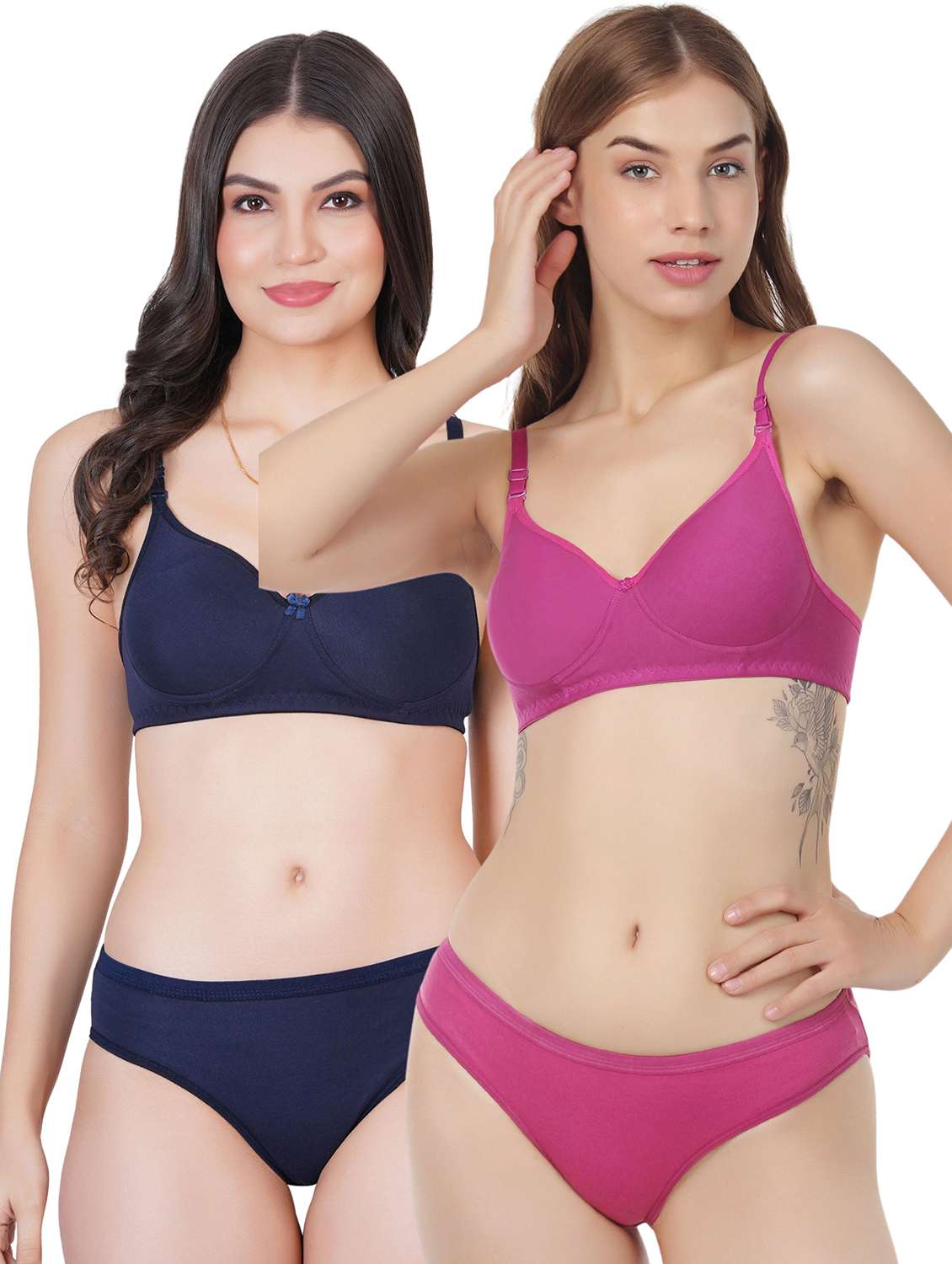women pack of 2 solid bra and panty set