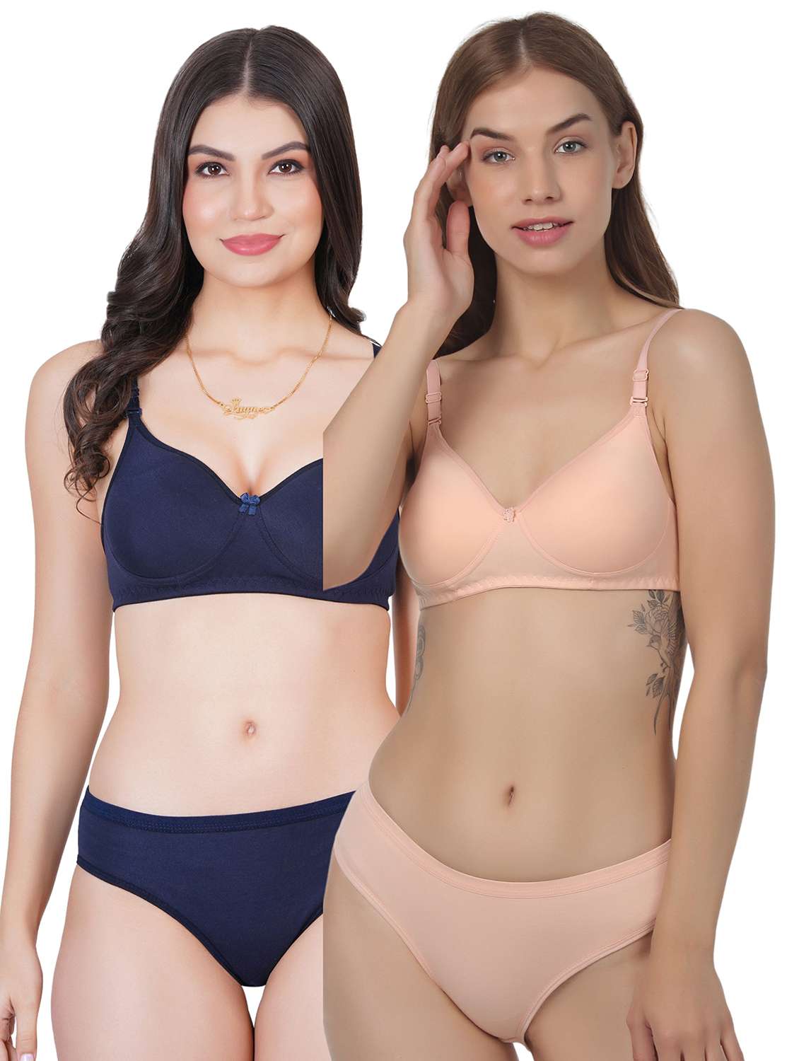 women pack of 2 solid bra and panty set
