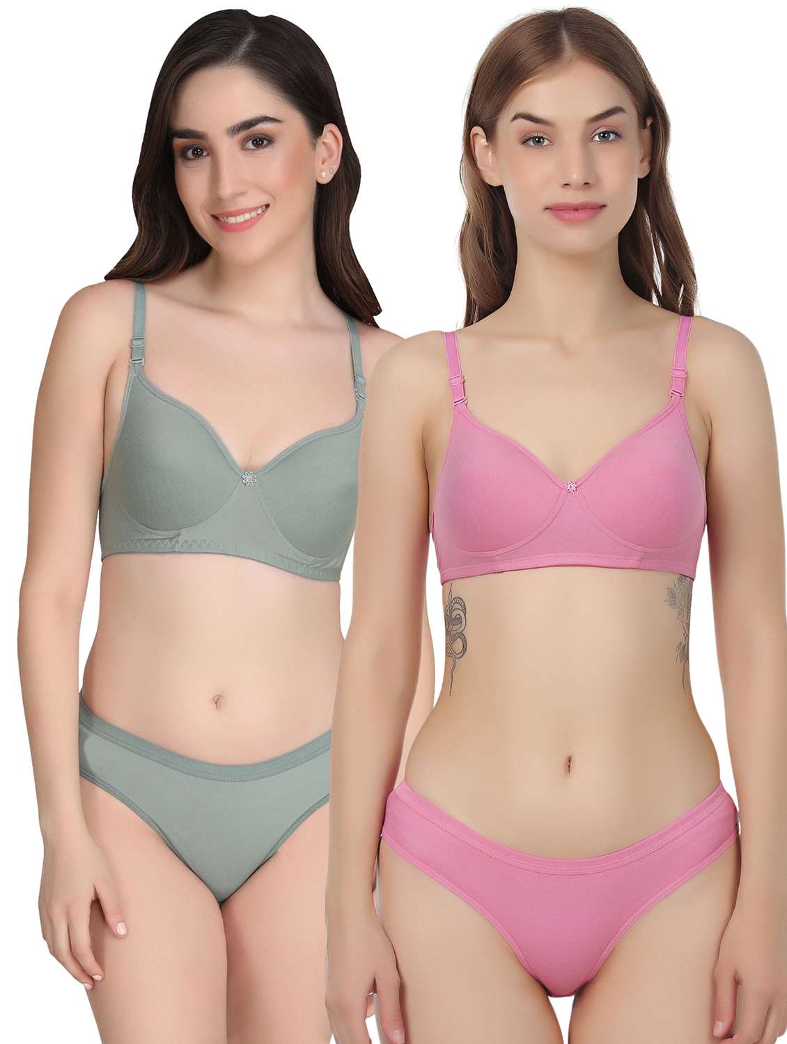 women pack of 2 solid bra and panty set