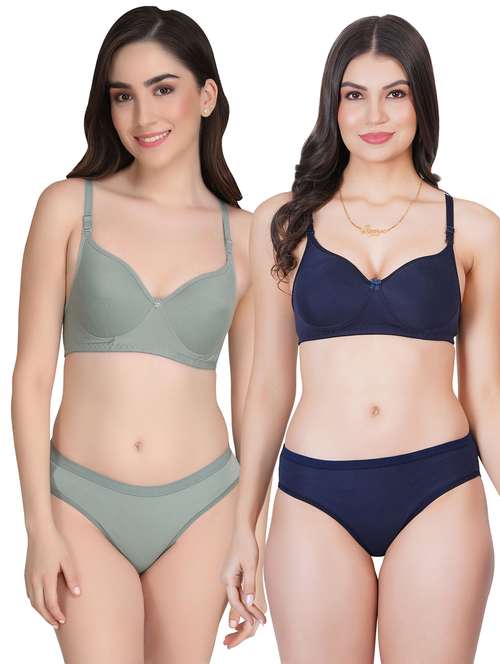 women pack of 2 solid bra and panty set - 22064614 -  Standard Image - 0