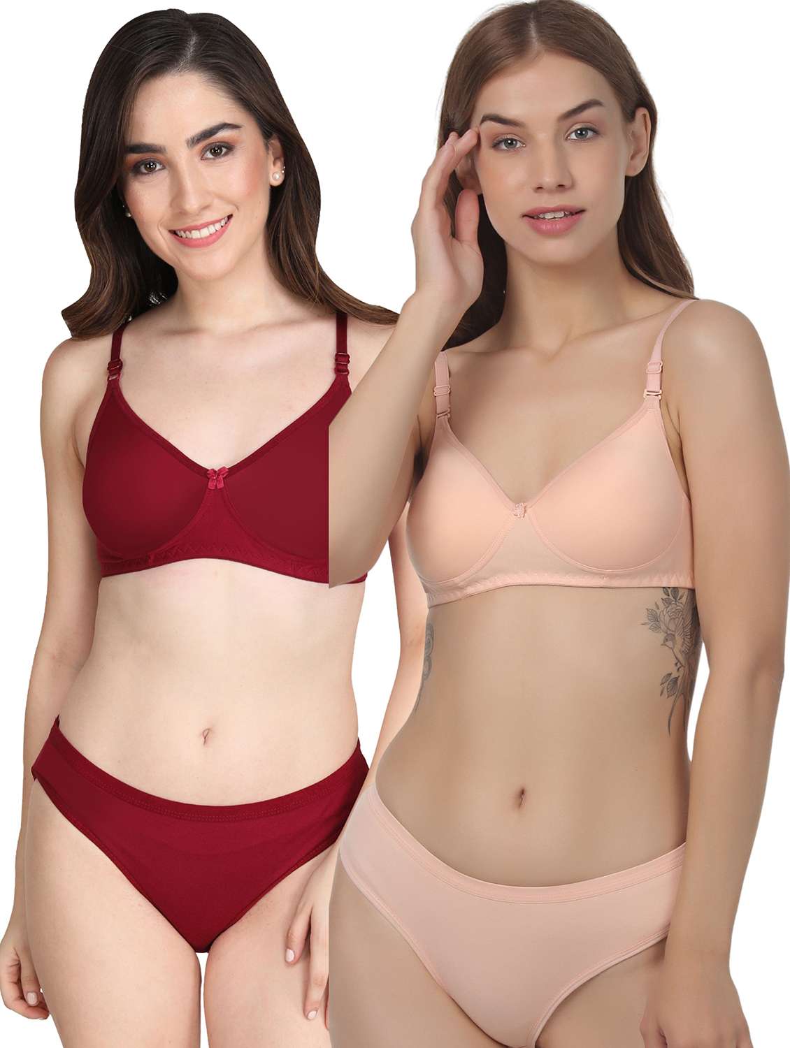 women pack of 2 solid bra and panty set