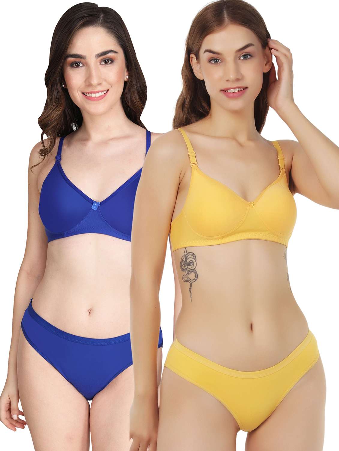 women pack of 2 solid bra and panty set