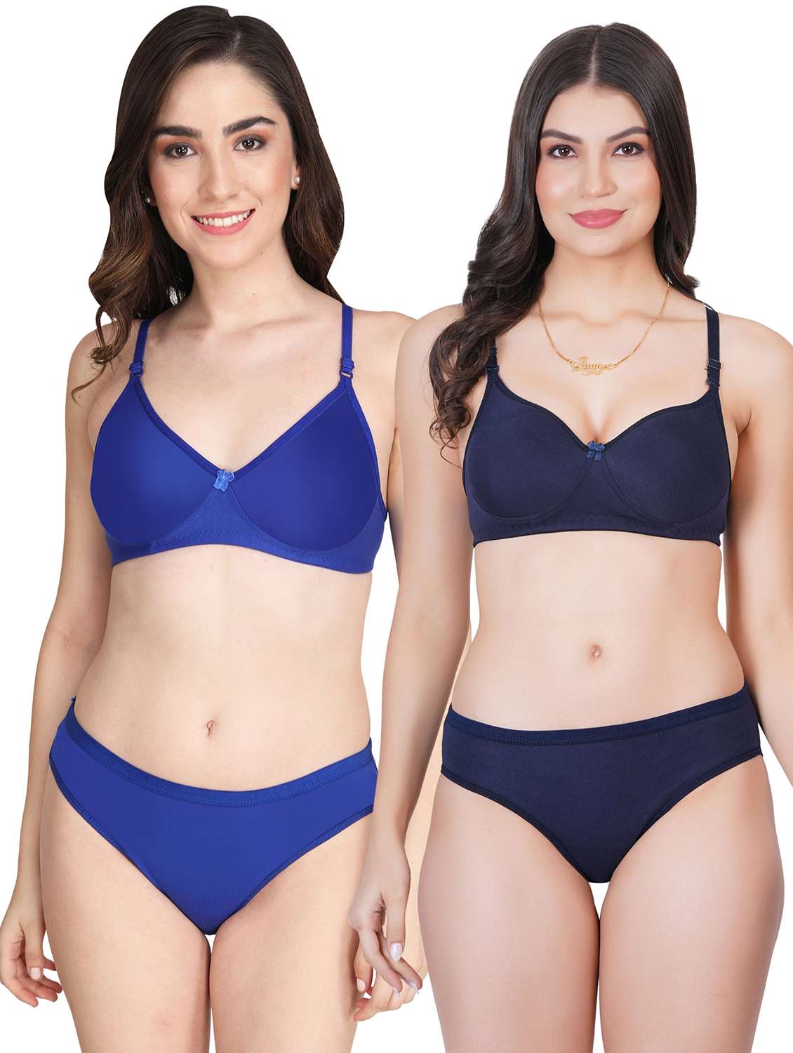 women pack of 2 solid bra and panty set