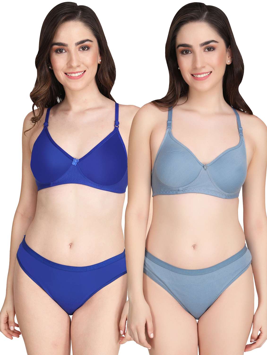 women pack of 2 solid bra and panty set