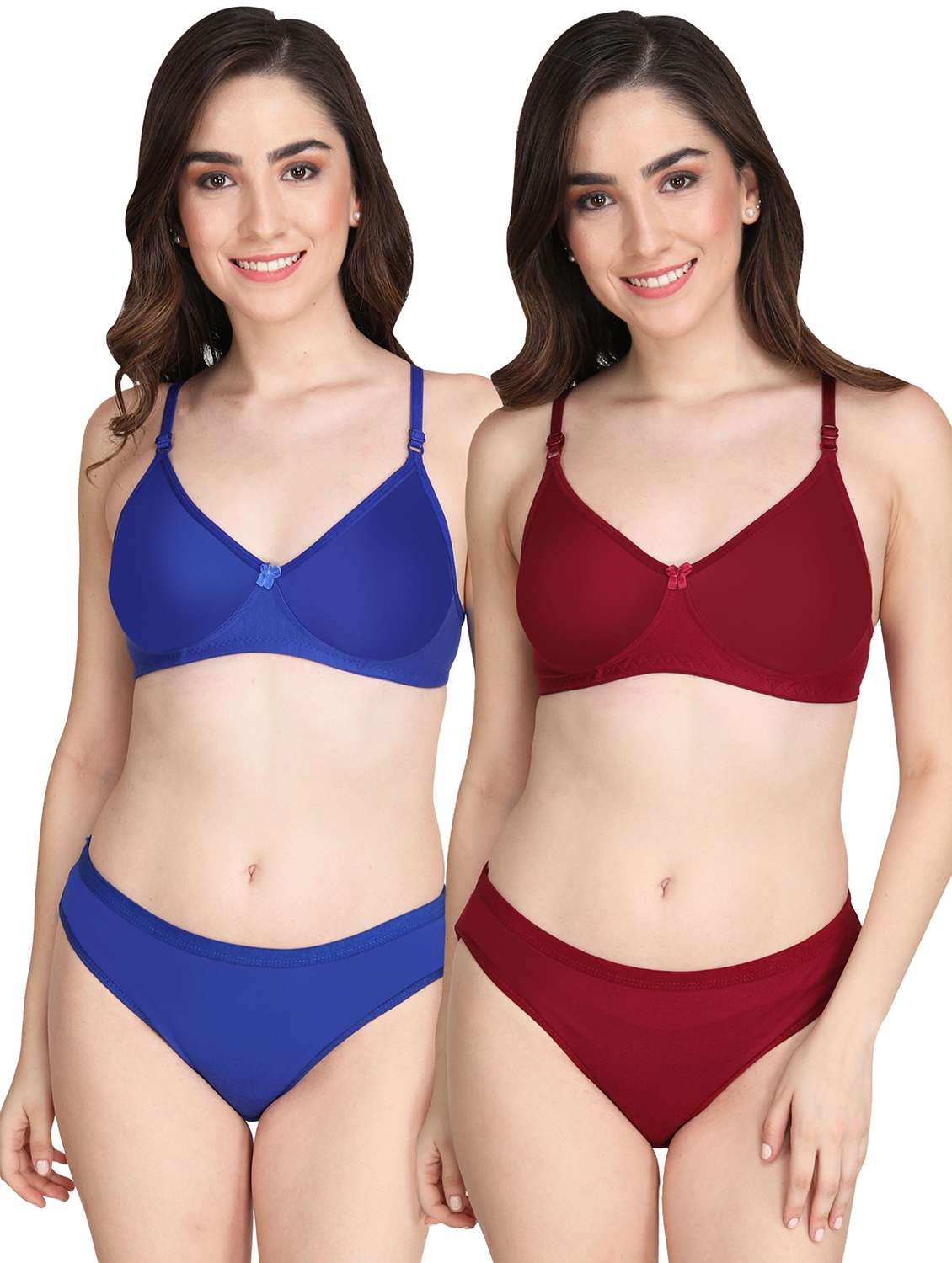 women pack of 2 solid bra and panty set