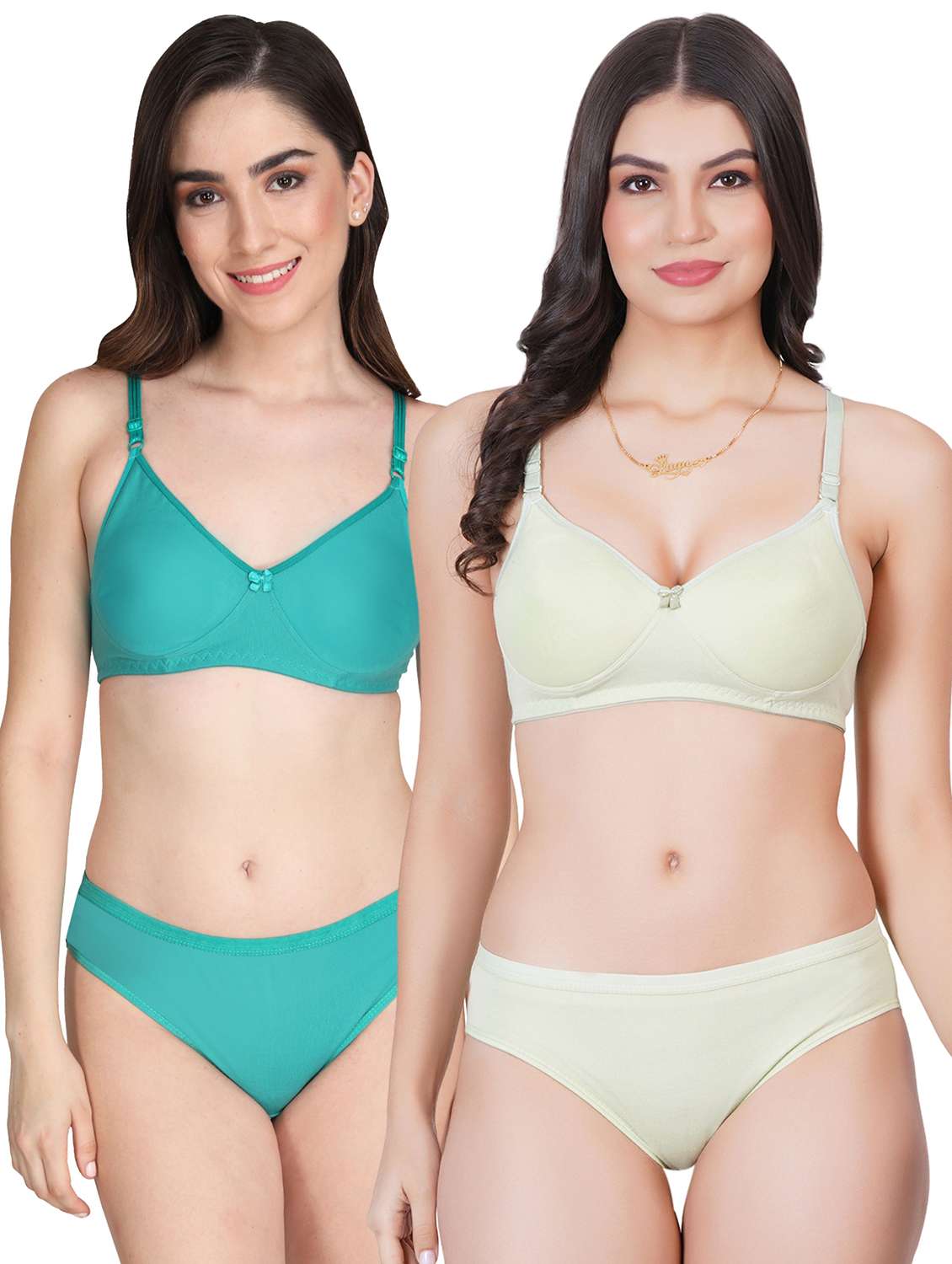 women pack of 2 solid bra and panty set