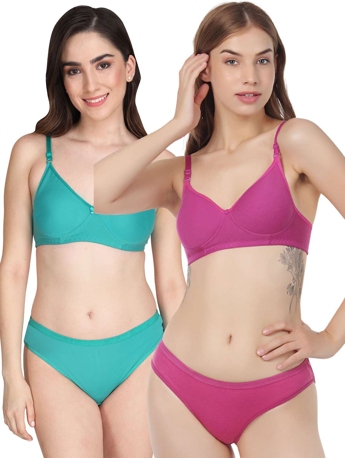 women pack of 2 solid bra and panty set