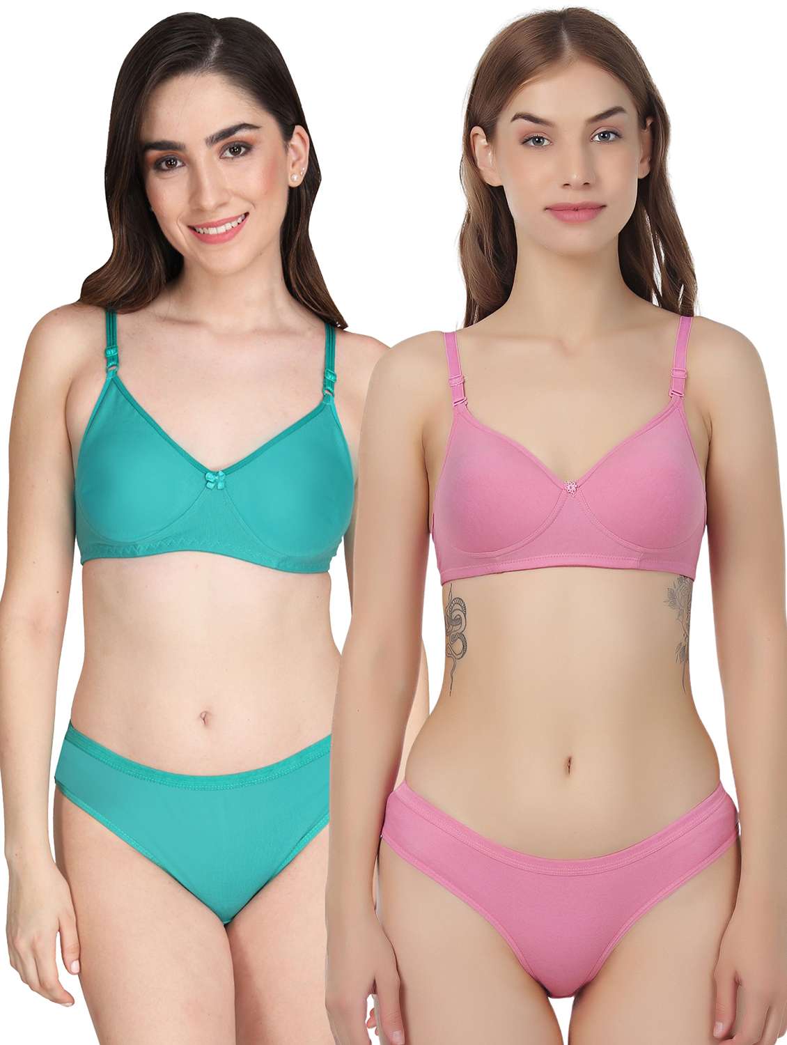 women pack of 2 solid bra and panty set