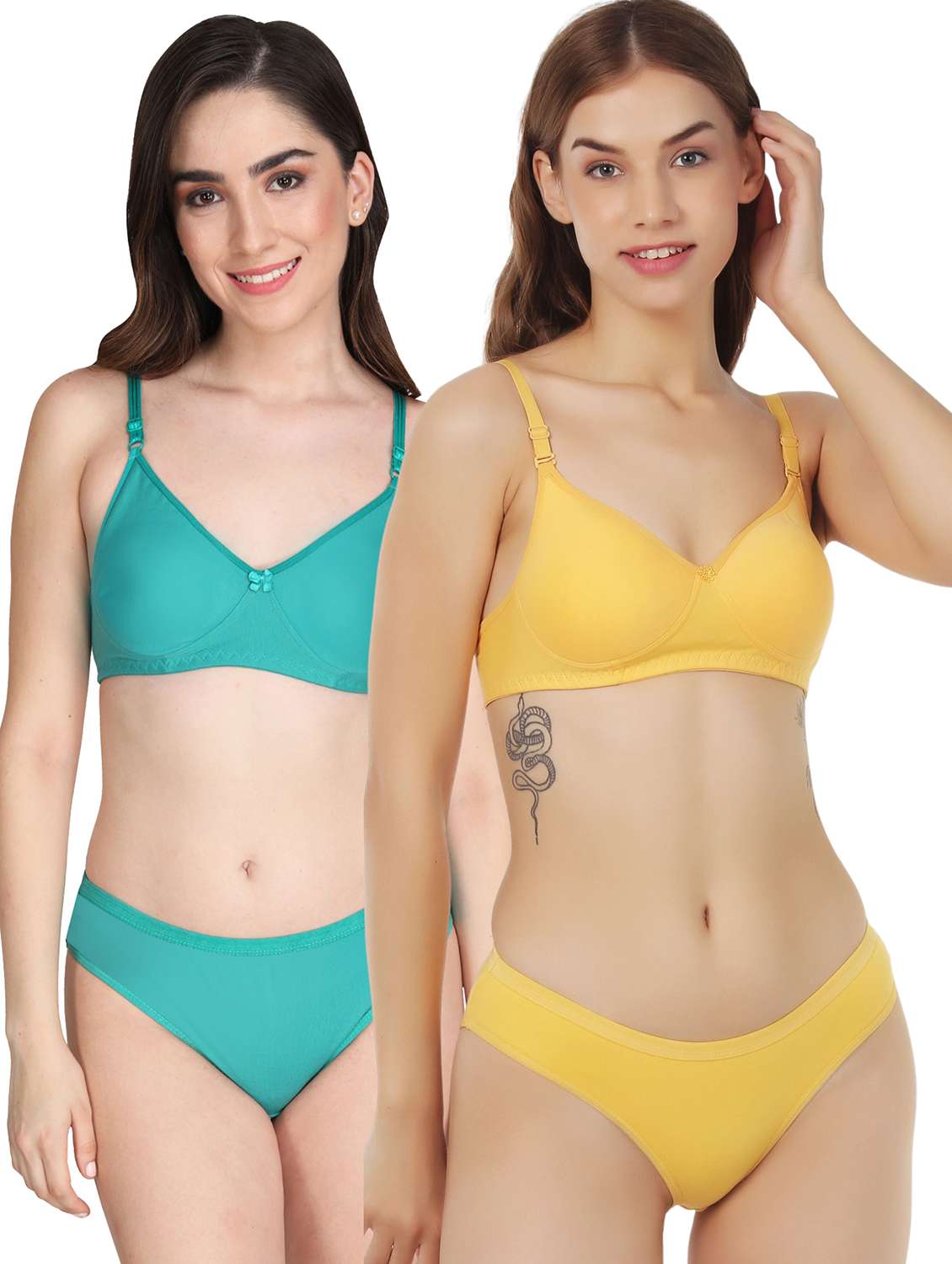 women pack of 2 solid bra and panty set