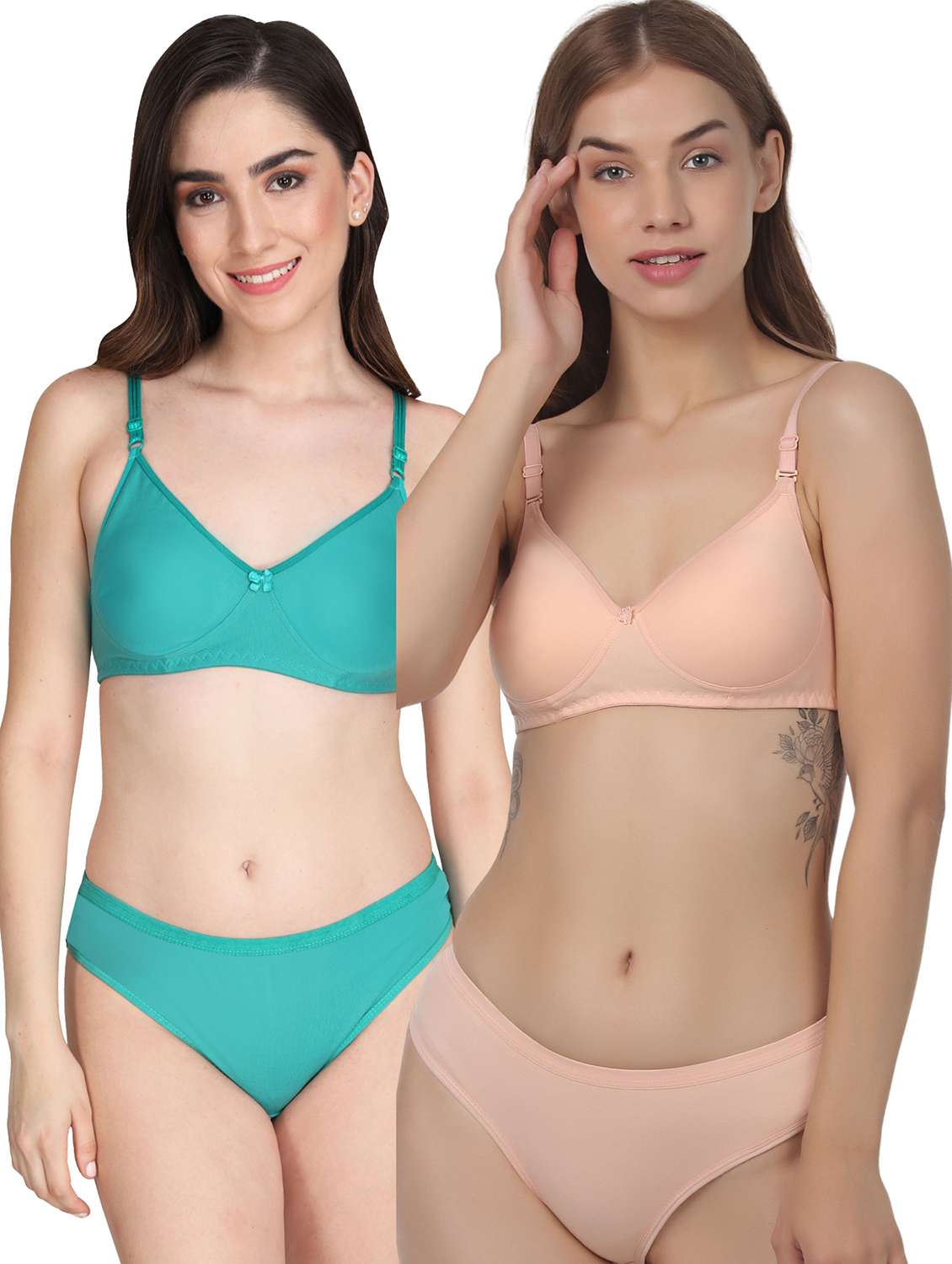 women pack of 2 solid bra and panty set