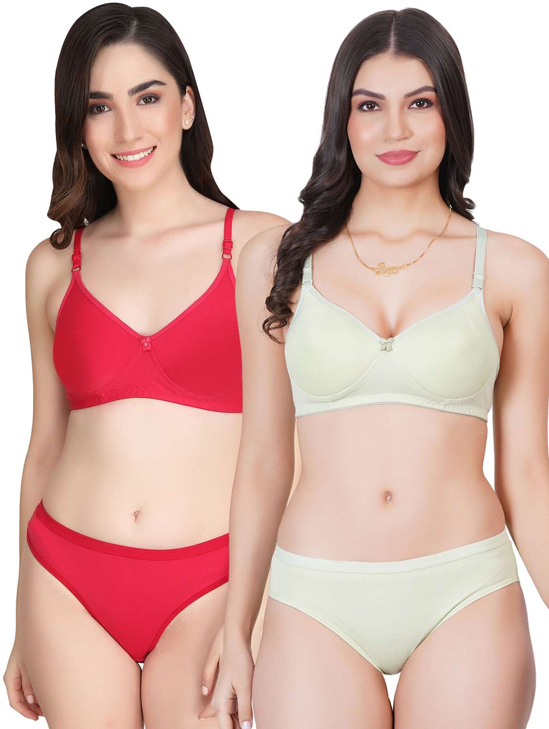 women pack of 2 solid bra and panty set