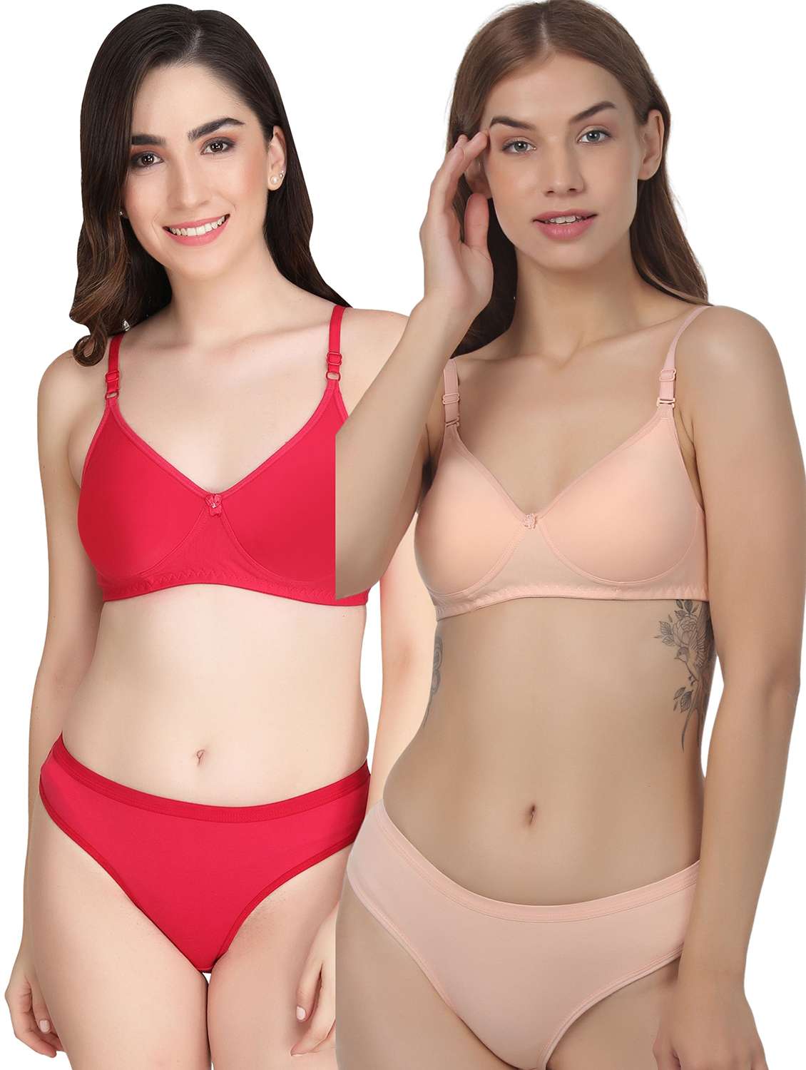 women pack of 2 solid bra and panty set