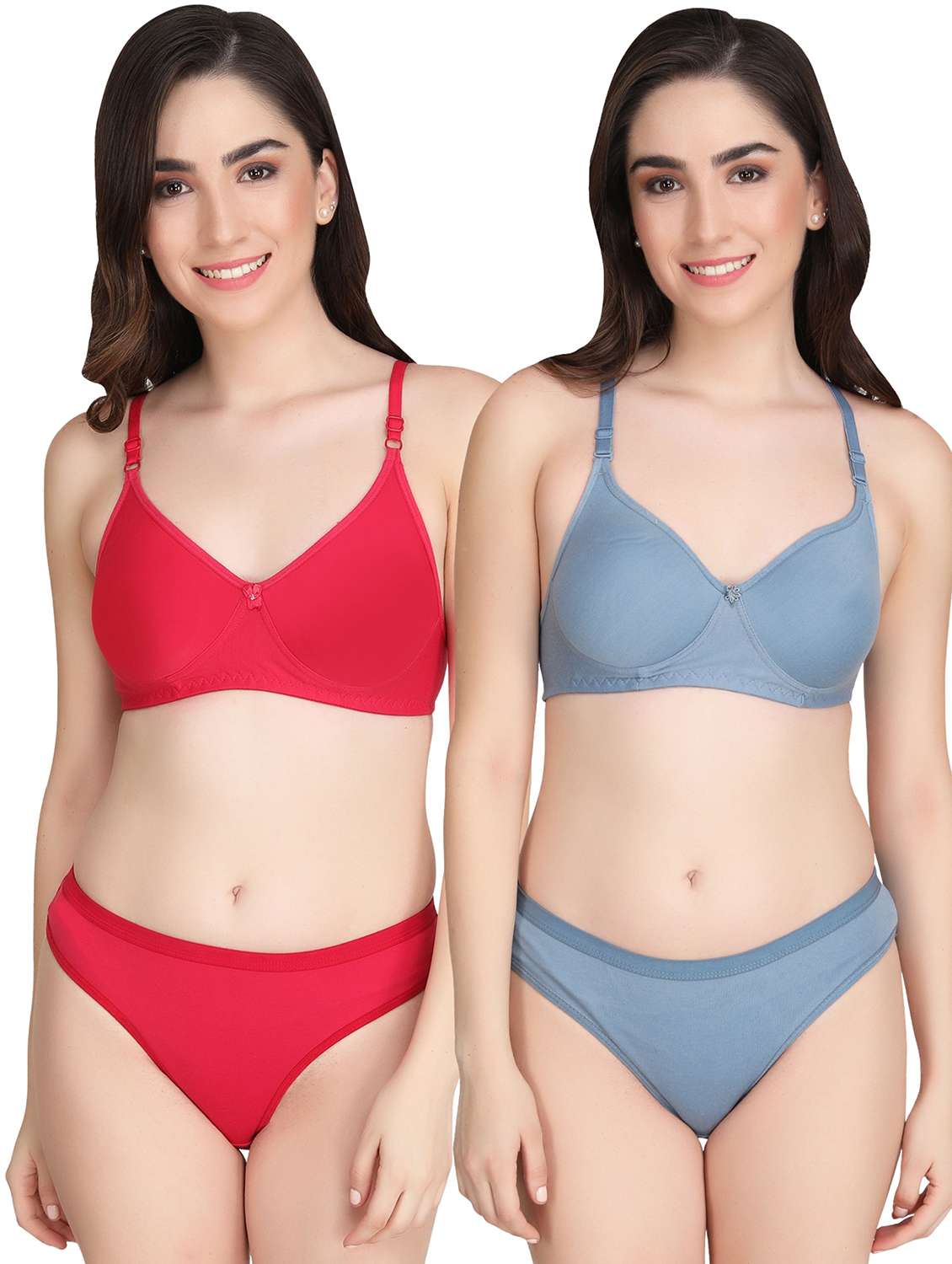 women pack of 2 solid bra and panty set
