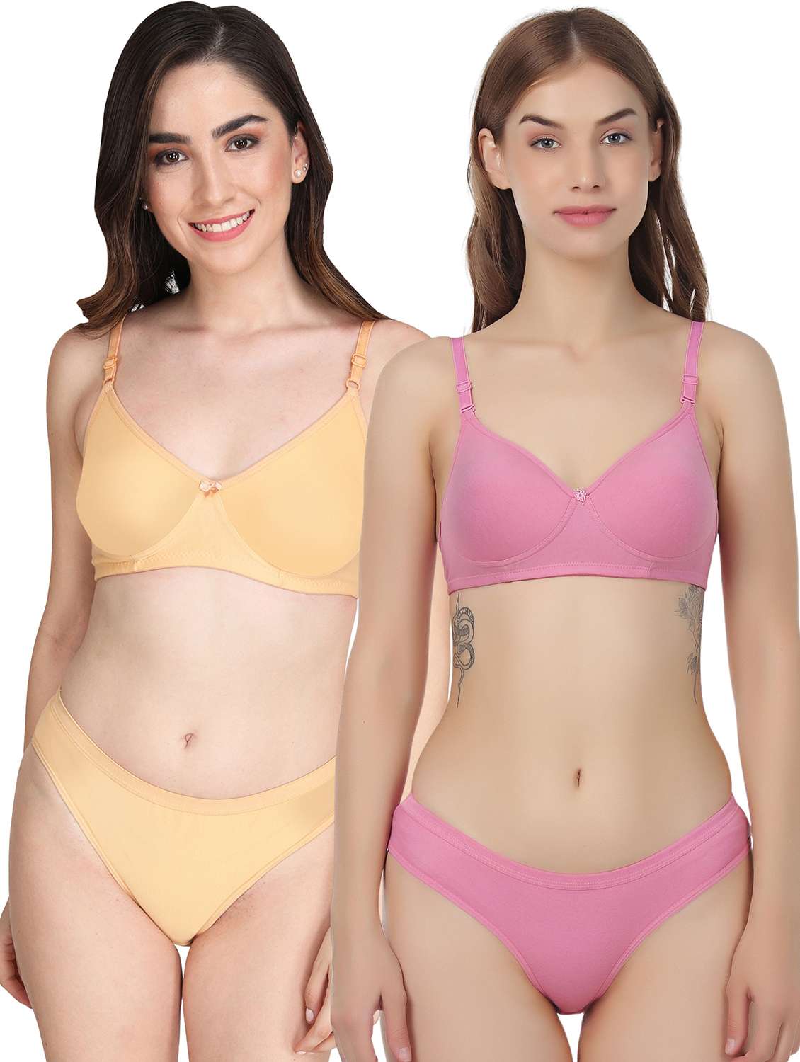 women pack of 2 solid bra and panty set