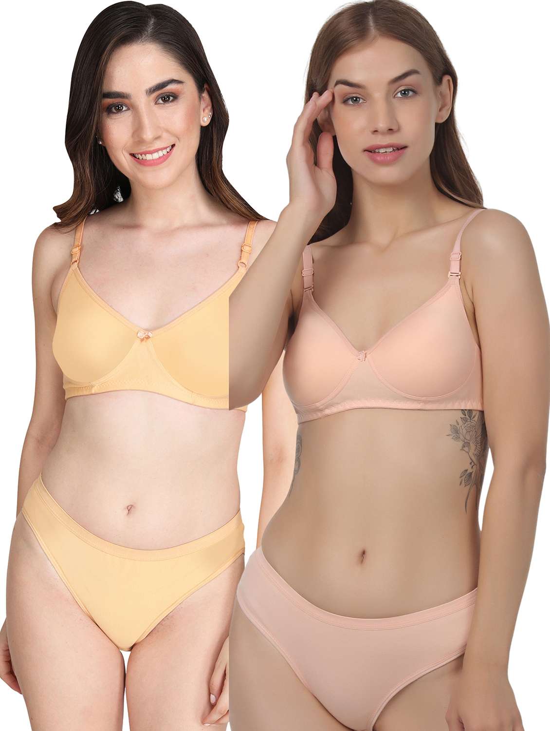 women pack of 2 solid bra and panty set
