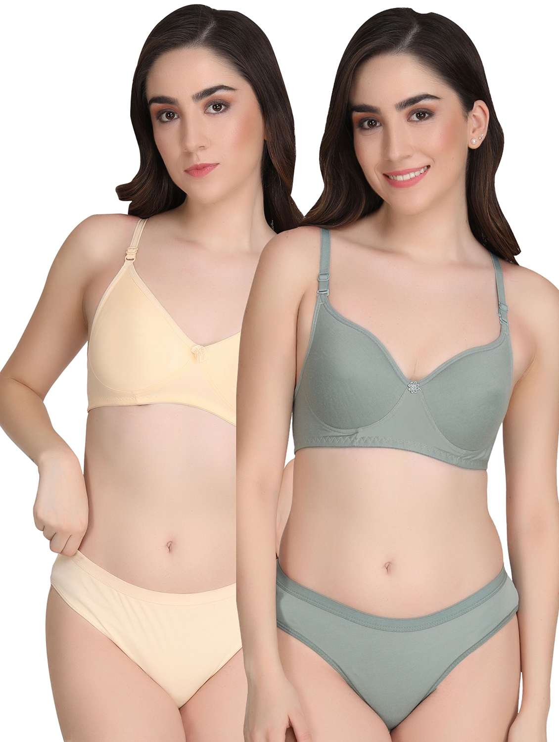 women pack of 2 solid bra and panty set