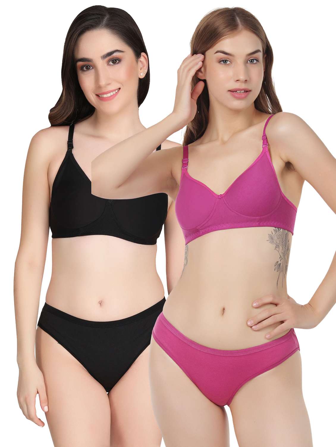 women pack of 2 solid bra and panty set