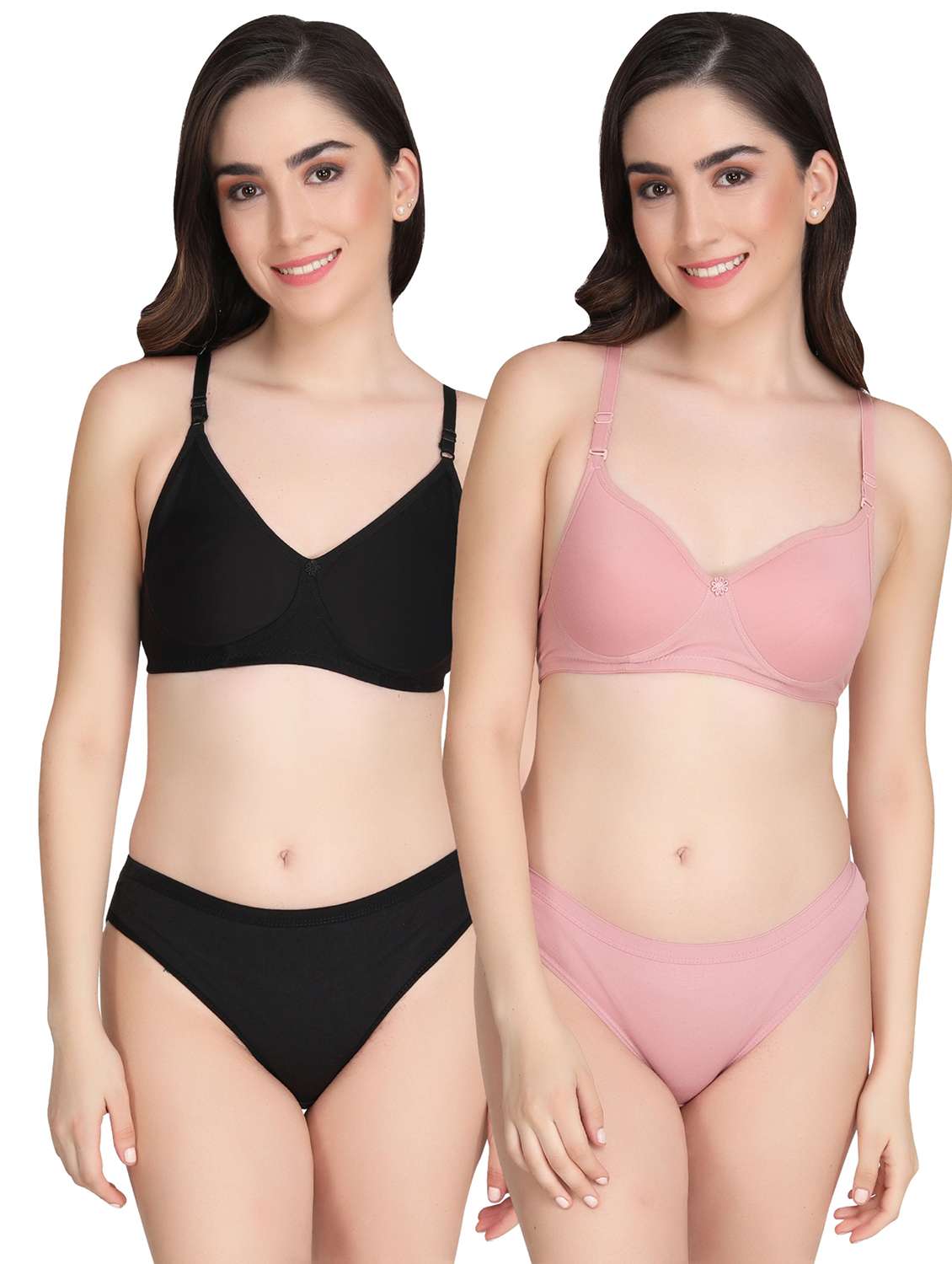 women pack of 2 solid bra and panty set