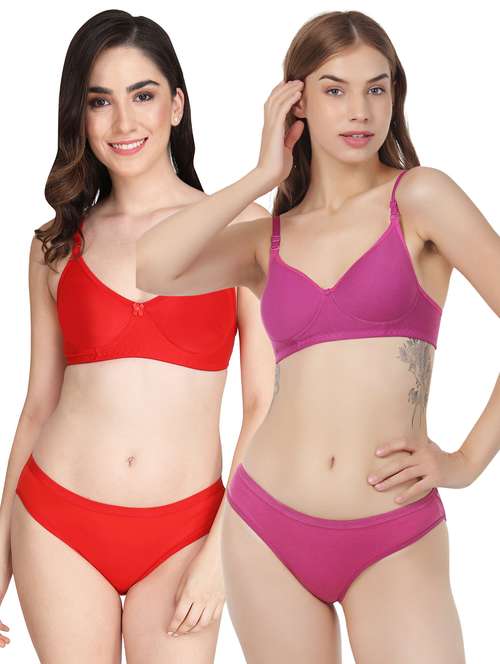women pack of 2 solid bra and panty set - 22064709 -  Standard Image - 0