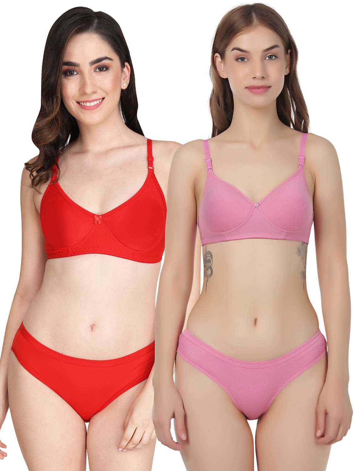women pack of 2 solid bra and panty set