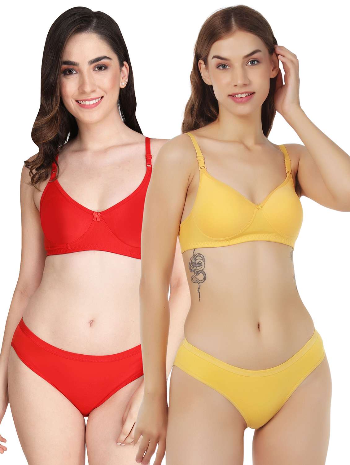women pack of 2 solid bra and panty set